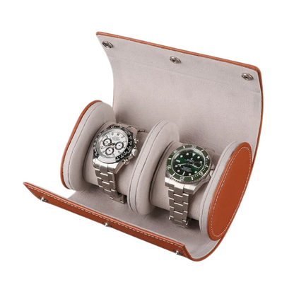 Two Slot Leather and Velvet Watch Roll