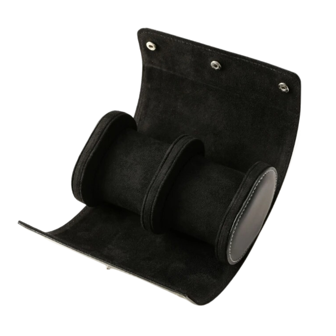 Two Slot Leather and Velvet Watch Roll