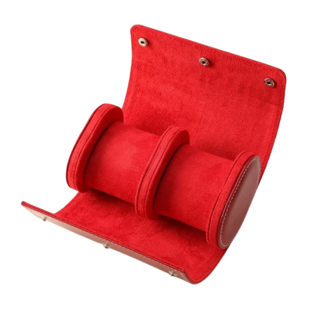 Two Slot Leather and Velvet Watch Roll
