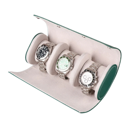 Three Slot Leather and Velvet Watch Roll
