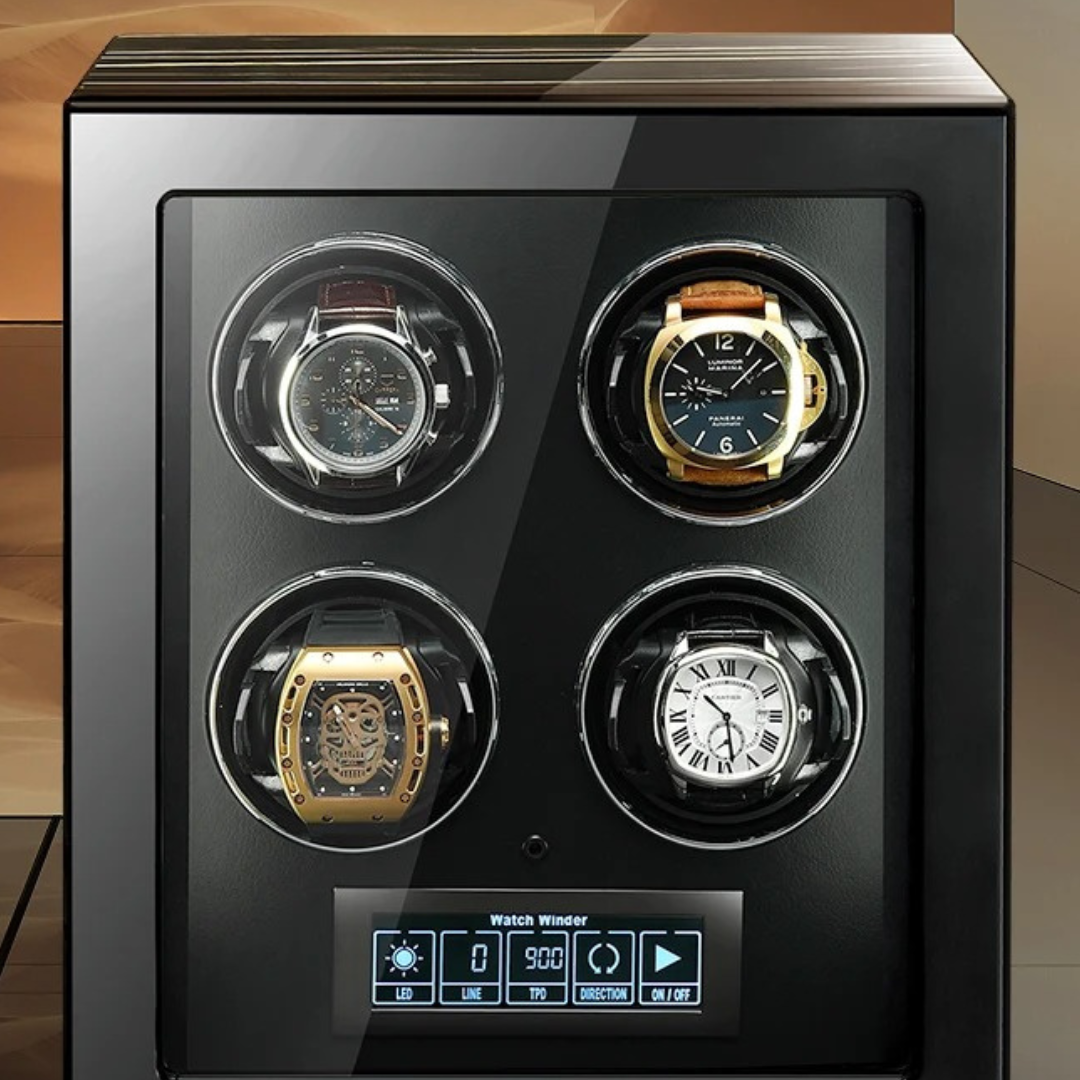 Fingerprint Unlock Four Piece Watch Winder with LED Touchscreen