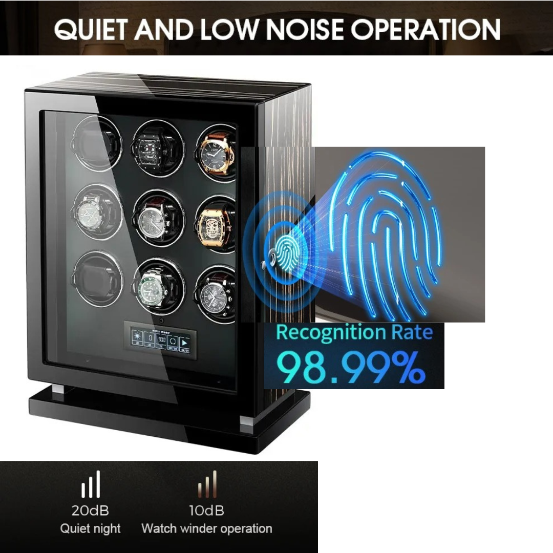 Fingerprint Unlock - Nine Piece Watch Winder with LED Touchscreen