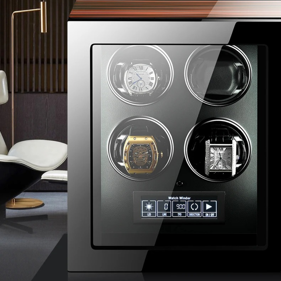 Fingerprint Unlock - Four Piece Watch Winder with LED Touchscreen